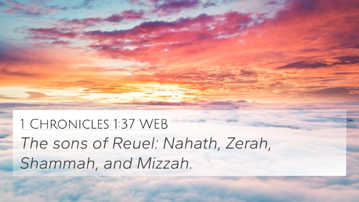 1 Chronicles 1:37 WEB 4K Wallpaper - The sons of Reuel: Nahath, Zerah, Shammah, and - 4K Wallpaper Bible Verse