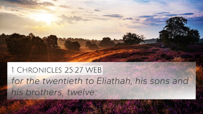 1 Chronicles 25:27 WEB 4K Wallpaper - for the twentieth to Eliathah, his sons and his - 4K Wallpaper Bible Verse