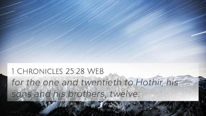 1 Chronicles 25:28 WEB 4K Wallpaper - for the one and twentieth to Hothir, his sons and - 4K Wallpaper Bible Verse