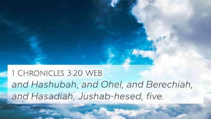 1 Chronicles 3:20 WEB 4K Wallpaper - and Hashubah, and Ohel, and Berechiah, and - 4K Wallpaper Bible Verse