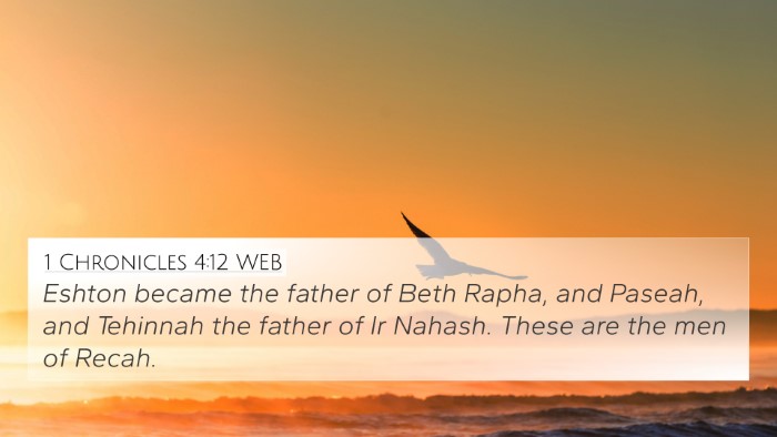 1 Chronicles 4:12 WEB 4K Wallpaper - Eshton became the father of Beth Rapha, and - 4K Wallpaper Bible Verse