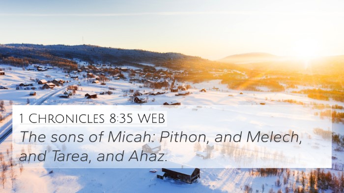 1 Chronicles 8:35 WEB 4K Wallpaper - The sons of Micah: Pithon, and Melech, and Tarea, - 4K Wallpaper Bible Verse