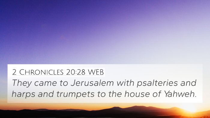 2 Chronicles 20:28 WEB 4K Wallpaper - They came to Jerusalem with psalteries and harps - 4K Wallpaper Bible Verse