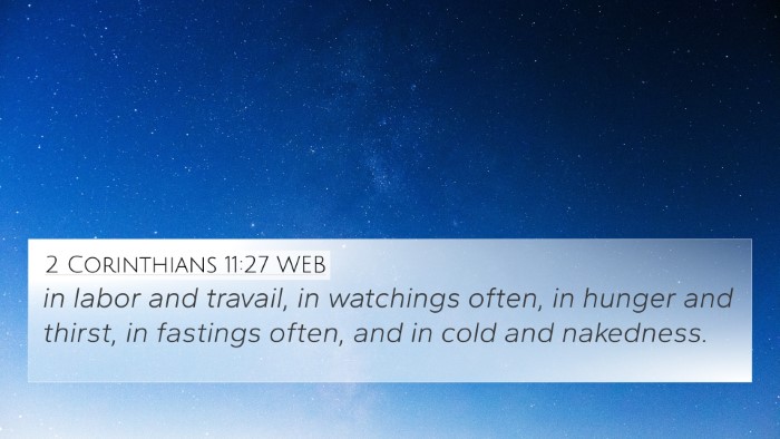 2 Corinthians 11:27 WEB Bible Verse Image