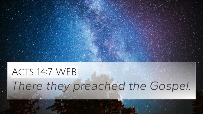 Acts 14:7 WEB Bible Verse Image