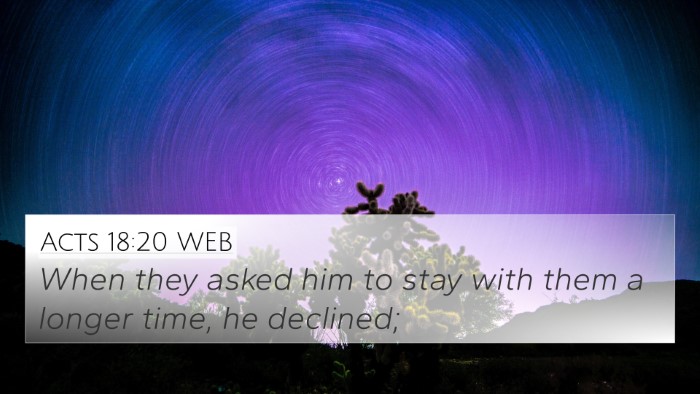 Acts 18:20 WEB Bible Verse Image