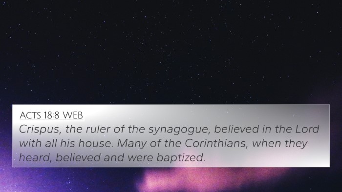 Acts 18:8 WEB Bible Verse Image