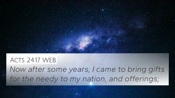 Acts 24:17 WEB Bible Verse Image