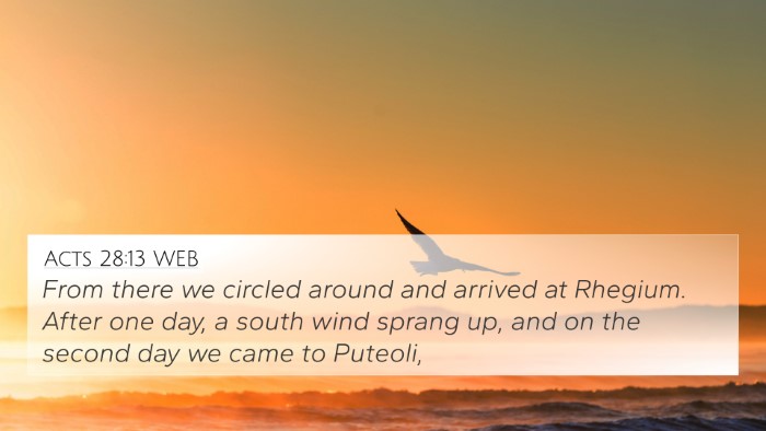 Acts 28:13 WEB 4K Wallpaper - From there we circled around and arrived at - 4K Wallpaper Bible Verse