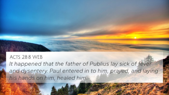 Acts 28:8 WEB Bible Verse Image