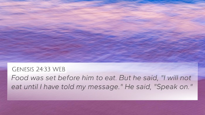 Genesis 24:33 WEB Bible Verse Image