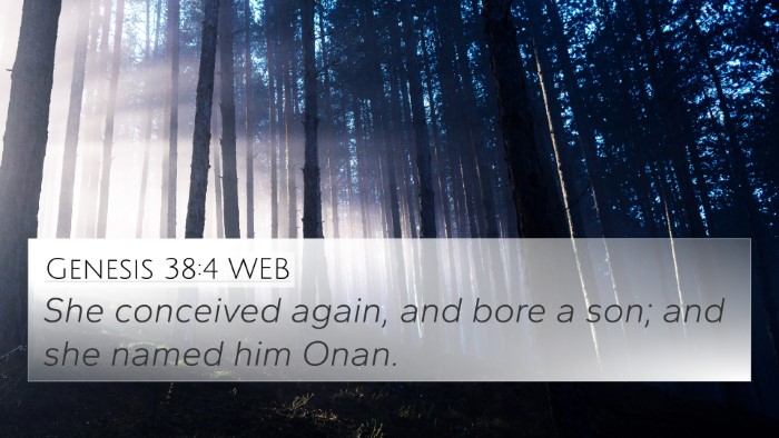 Genesis 38:4 WEB 4K Wallpaper - She conceived again, and bore a son; and she - 4K Wallpaper Bible Verse