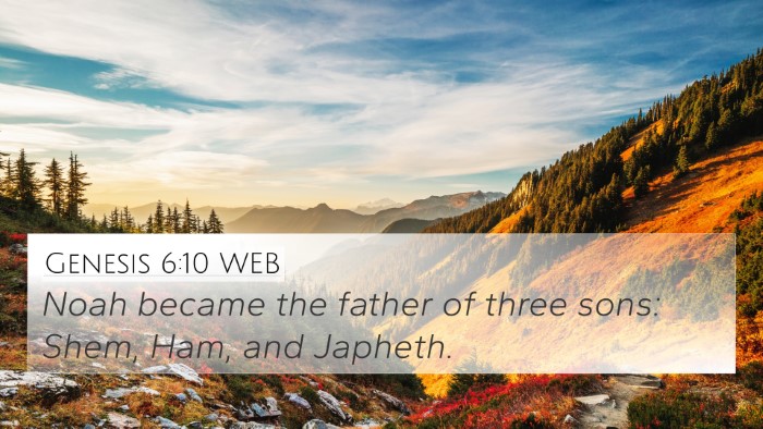 Genesis 6:10 WEB Bible Verse Image