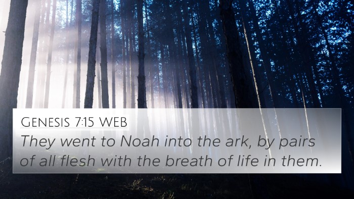Genesis 7:15 WEB 4K Wallpaper - They went to Noah into the ark, by pairs of all - 4K Wallpaper Bible Verse