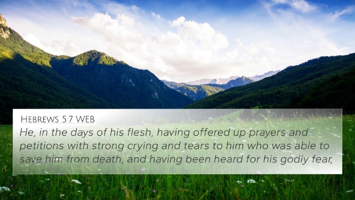 Hebrews 5:7 WEB Bible Verse Image