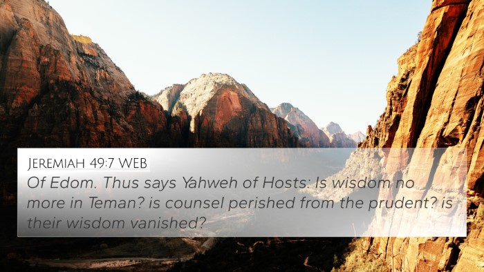 Jeremiah 49:7 WEB Bible Verse Image