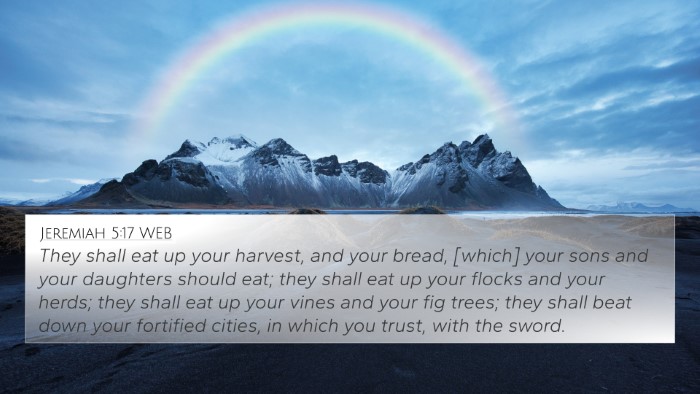 Jeremiah 5:17 WEB Bible Verse Image