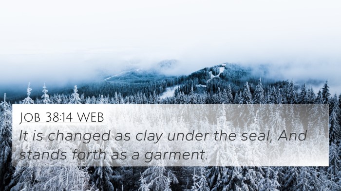 Job 38:14 WEB 4K Wallpaper - It is changed as clay under the seal, And stands - 4K Wallpaper Bible Verse