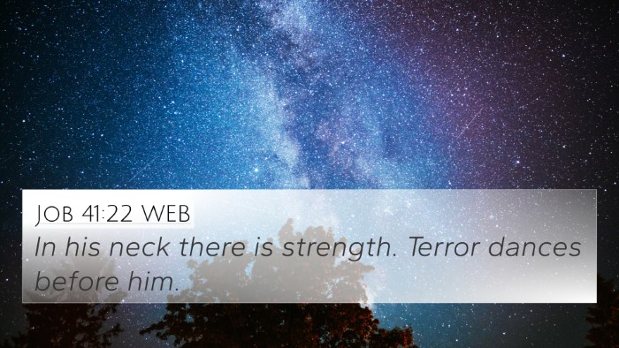 Job 41:22 WEB 4K Wallpaper - In his neck there is strength. Terror dances - 4K Wallpaper Bible Verse