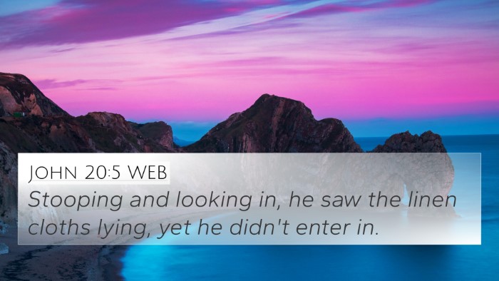 John 20:5 WEB 4K Wallpaper - Stooping and looking in, he saw the linen cloths - 4K Wallpaper Bible Verse