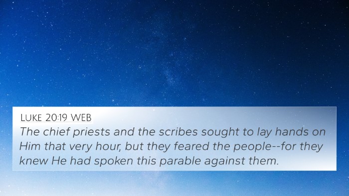 Luke 20:19 WEB Bible Verse Image