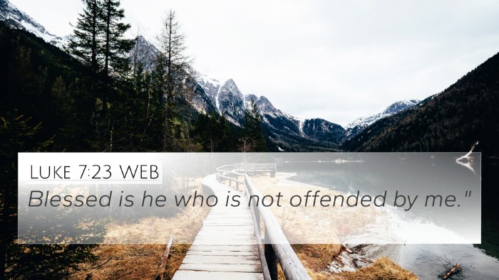 Luke 7:23 WEB Bible Verse Image