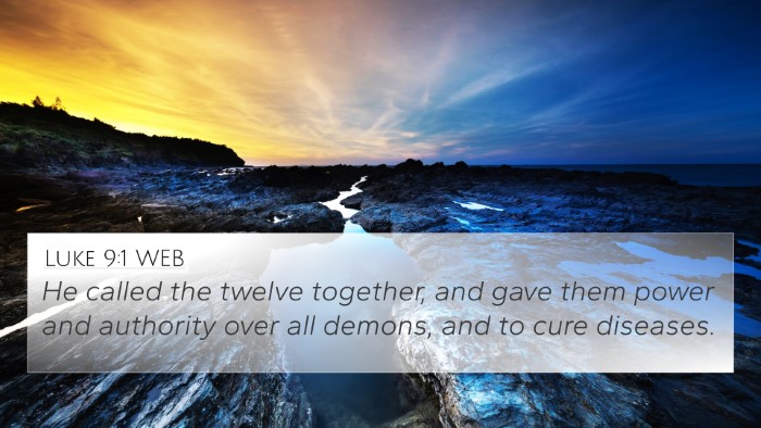 Luke 9:1 WEB Bible Verse Image