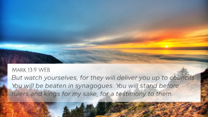 Mark 13:9 WEB Bible Verse Image