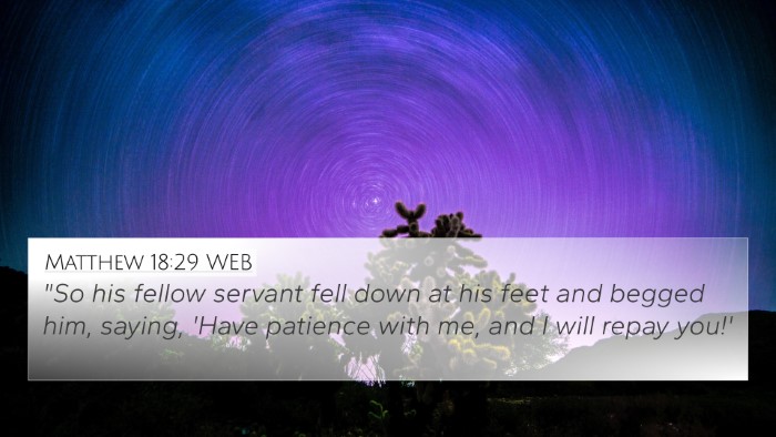Matthew 18:29 WEB Bible Verse Image