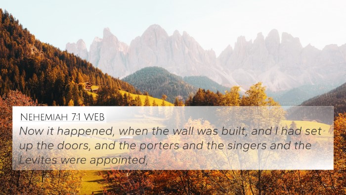 Nehemiah 7:1 WEB 4K Wallpaper - Now it happened, when the wall was built, and I - 4K Wallpaper Bible Verse