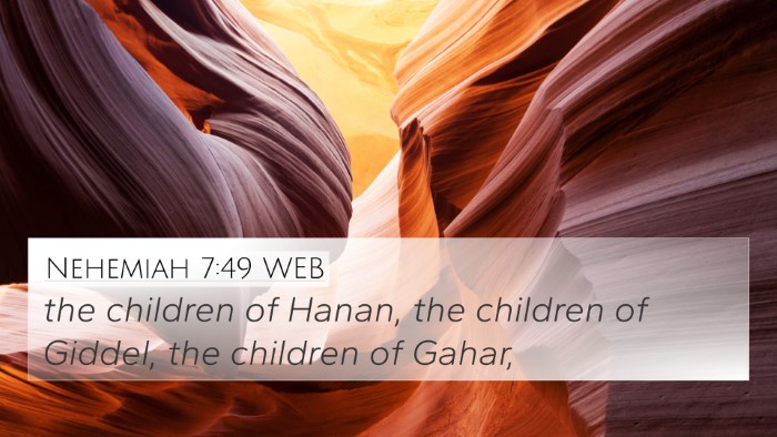 Nehemiah 7:49 WEB 4K Wallpaper - the children of Hanan, the children of Giddel, - 4K Wallpaper Bible Verse