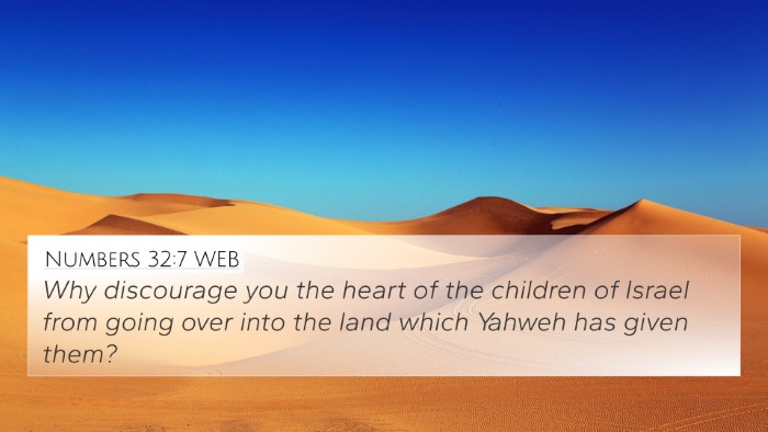 Numbers 32:7 WEB Bible Verse Image