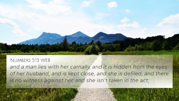 Numbers 5:13 WEB Bible Verse Image