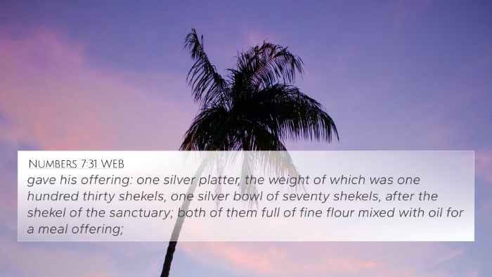 Numbers 7:31 WEB 4K Wallpaper - gave his offering: one silver platter, the weight - 4K Wallpaper Bible Verse