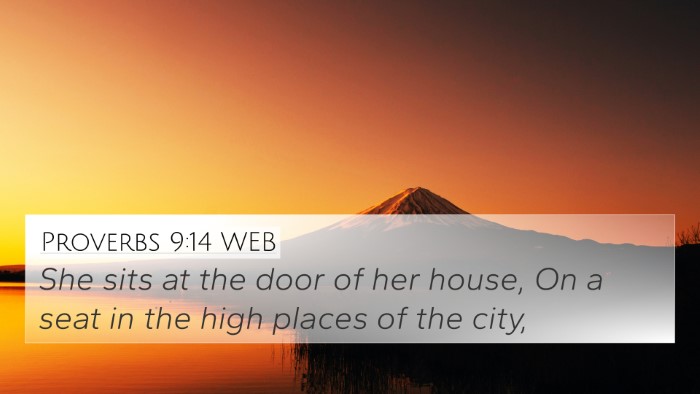 Proverbs 9:14 WEB Bible Verse Image