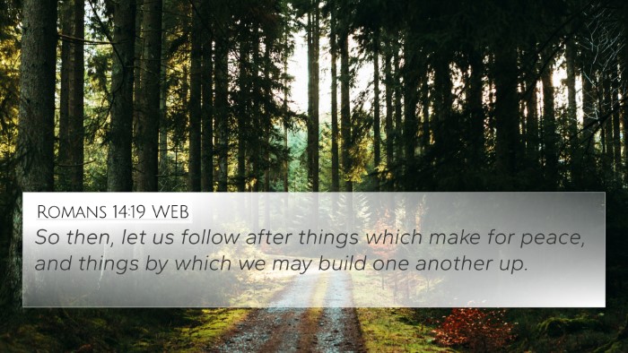 Romans 14:19 WEB Bible Verse Image
