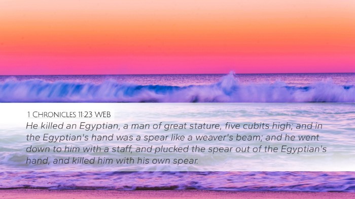 1 Chronicles 11:23 WEB Bible Verse Image