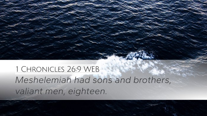 1 Chronicles 26:9 WEB Desktop Wallpaper - Meshelemiah had sons and brothers, valiant men, - Desktop Bible Verse Wallpaper