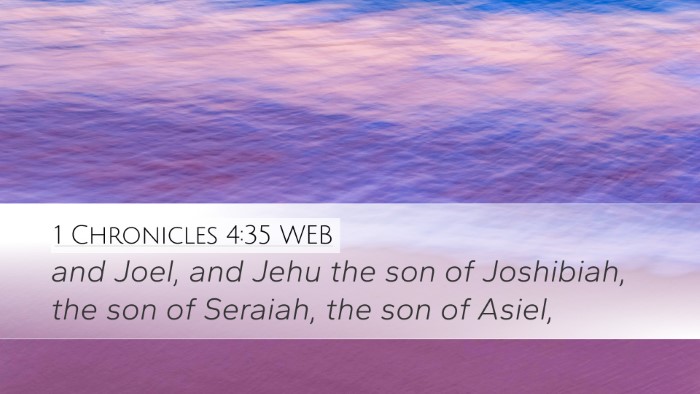 1 Chronicles 4:35 WEB Desktop Wallpaper - and Joel, and Jehu the son of Joshibiah, the son - Desktop Bible Verse Wallpaper