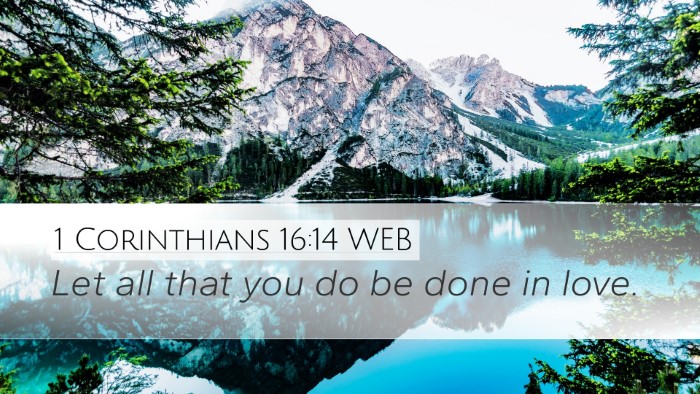1 Corinthians 16:14 WEB Bible Verse Image