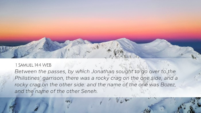 1 Samuel 14:4 WEB Desktop Wallpaper - Between the passes, by which Jonathan sought to - Desktop Bible Verse Wallpaper