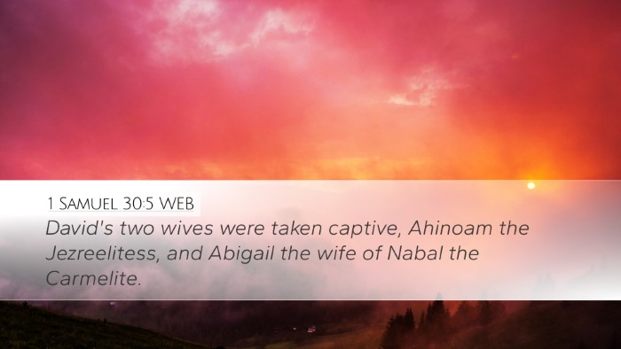 1 Samuel 30:5 WEB Desktop Wallpaper - David's two wives were taken captive, Ahinoam the - Desktop Bible Verse Wallpaper