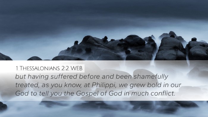 1 Thessalonians 2:2 WEB Bible Verse Image