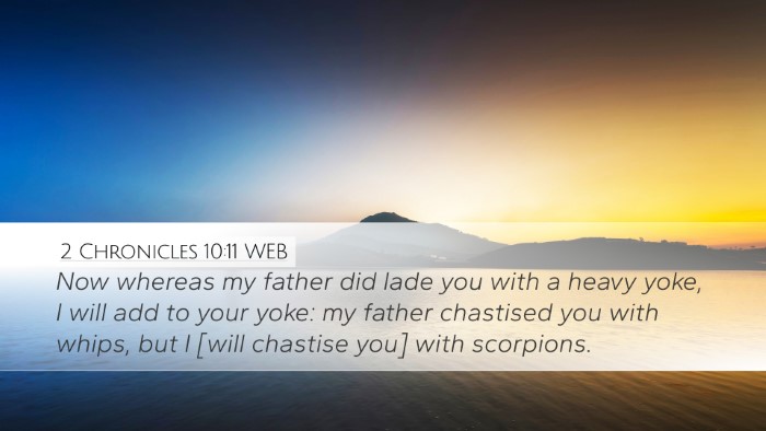 2 Chronicles 10:11 WEB Desktop Wallpaper - Now whereas my father did lade you with a heavy - Desktop Bible Verse Wallpaper