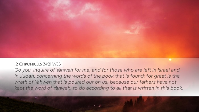 2 Chronicles 34:21 WEB Desktop Wallpaper - Go you, inquire of Yahweh for me, and for those - Desktop Bible Verse Wallpaper