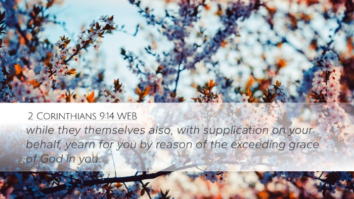 2 Corinthians 9:14 WEB Bible Verse Image