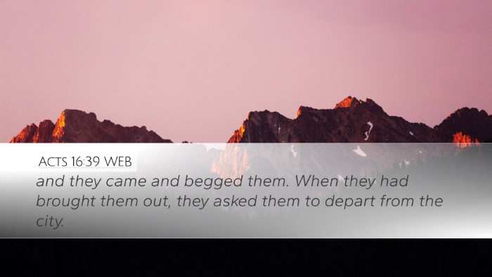 Acts 16:39 WEB Bible Verse Image