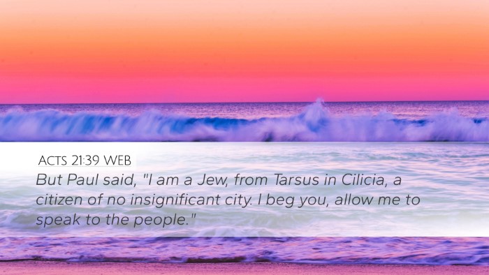 Acts 21:39 WEB Bible Verse Image