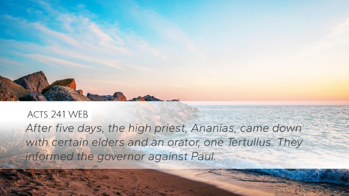 Acts 24:1 WEB Desktop Wallpaper - After five days, the high priest, Ananias, came - Desktop Bible Verse Wallpaper