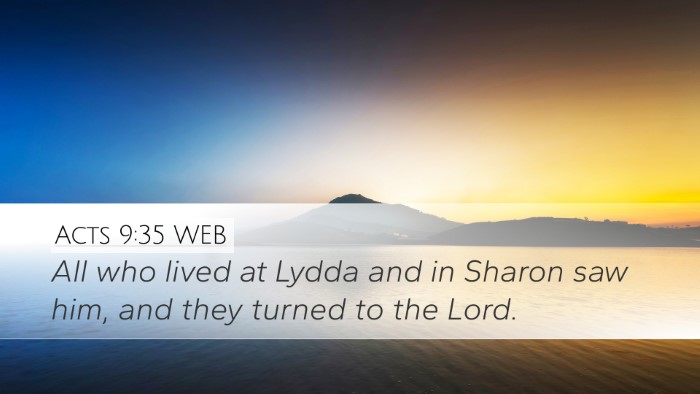 Acts 9:35 WEB Desktop Wallpaper - All who lived at Lydda and in Sharon saw him, and - Desktop Bible Verse Wallpaper
